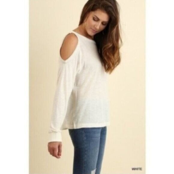 Umgee Cold Shoulder Casual Top Long Sleeve Women Size Small Boatneck Shirt - Picture 3 of 5